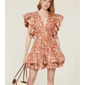 ULLA JOHNSON Kiri Floral Dress, Orange Blossom, Size 0 Retail: $470